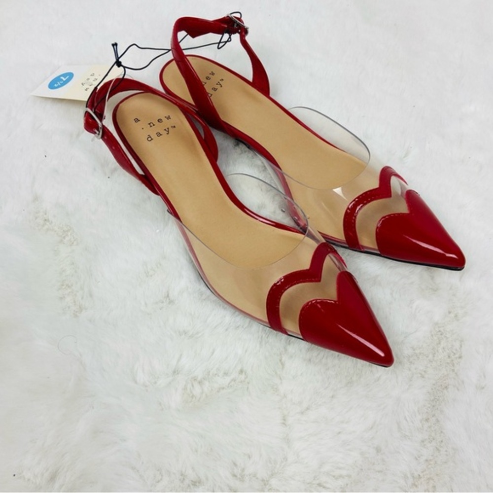 NWT A New Day Red and Clear Pointed Toe retro kitten Heels size 7.5